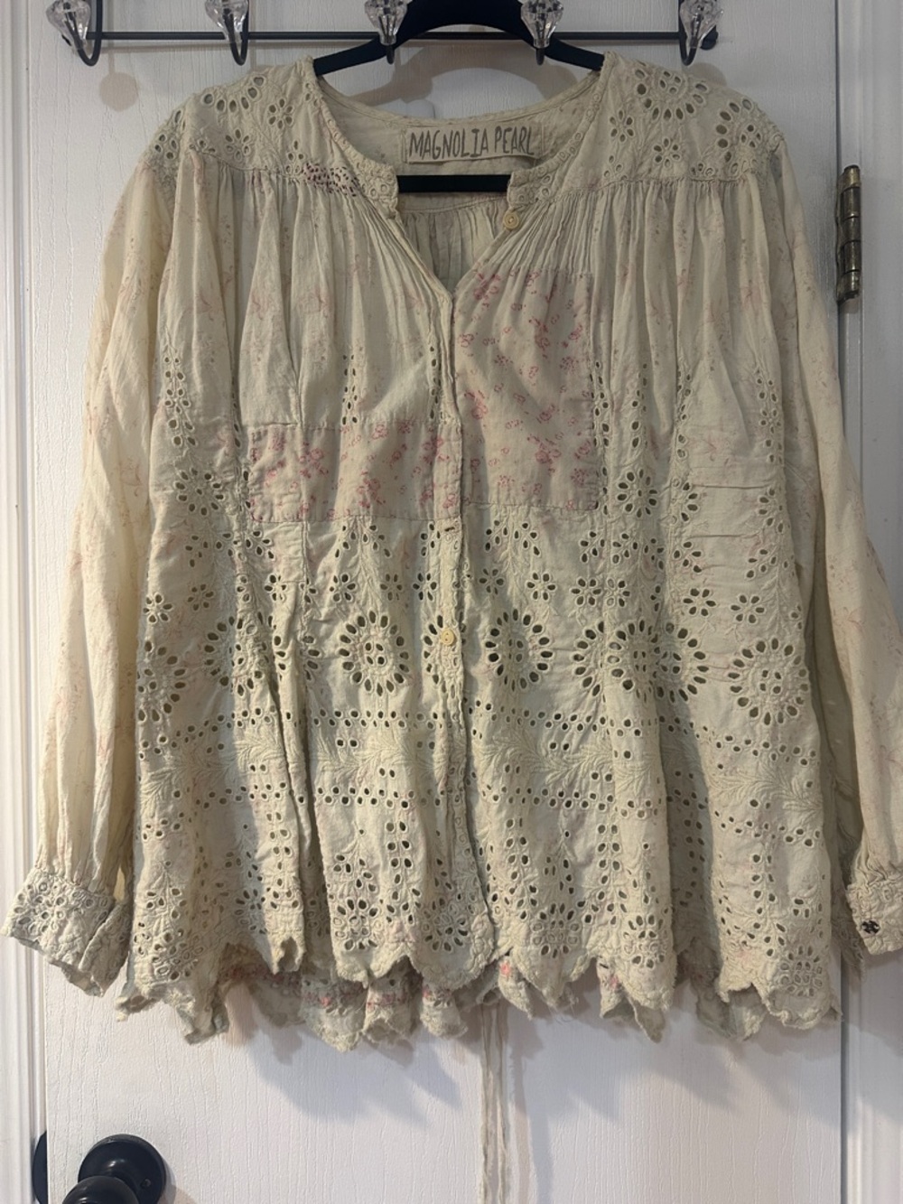 Magnolia Pearl Cream Eyelet Cotton Tunic with Subtle Pink Accents